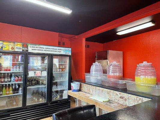 The beverage station featuring agua frescas