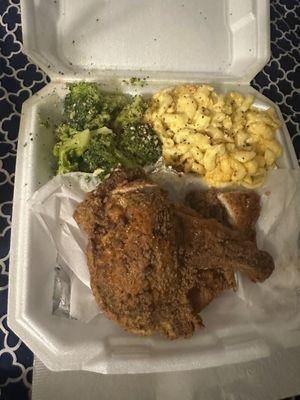 2 Piece Pork Chop Dinner Mac and Cheese and Broccoli