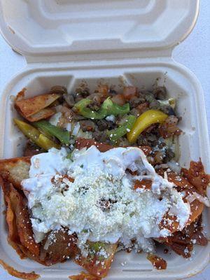 Jose's Chingonest Mexican Breakfast Combo Plate : ITS a Chilaquiles Rojo combo with an Asada Omelette ;))!