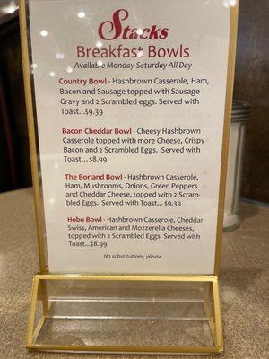 Breakfast bowls