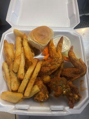 Honey hot fried hard carrots and celery steak fries