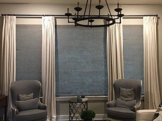 Cordless Natural Woven Classic Roman Shade with no valance!  These shades have a light filtering liner for privacy!