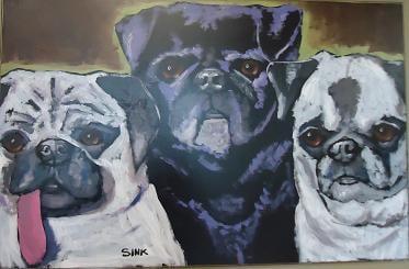 Special custom portrait of Dr. Hale's pugs