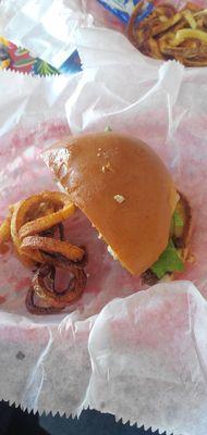 Burger and curly fries!