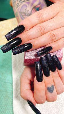 Straight longs black with glitter hombre