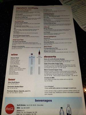 Drink menu