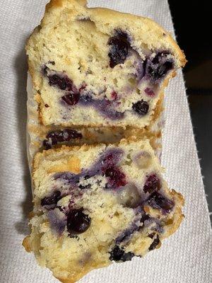 Muffins filled with big blueberries!   Yummy & (surprisingly) not very sweet.