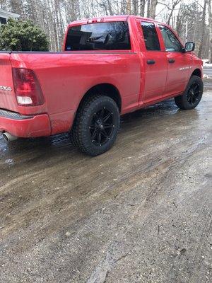 New wheels and tires on a 2012 Dodge Ram. Mayhem Rampage 20" . Nito tires 295/60/20