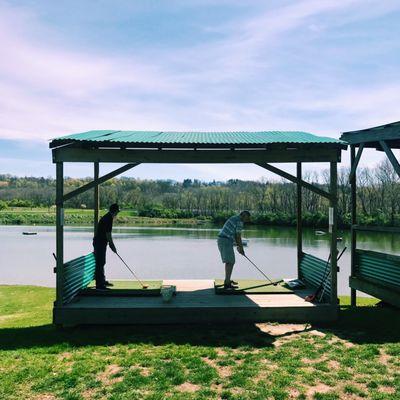 The tee off shelter overlooking the lake!