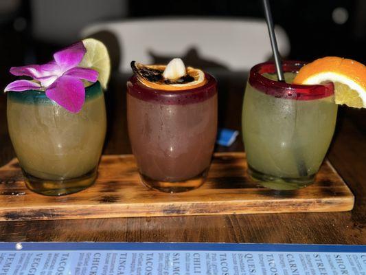 Margarita flight. Mango, Raspberry & Lime