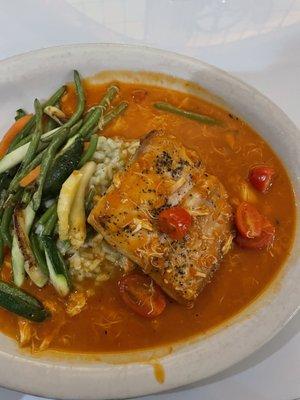 Mahi with vegetables and risotto