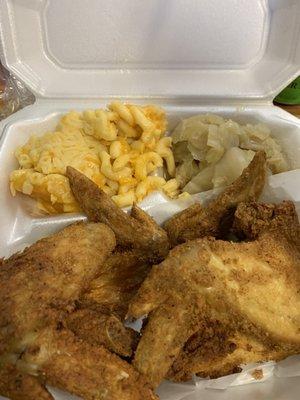 Fried chicken, Mac and cabbage