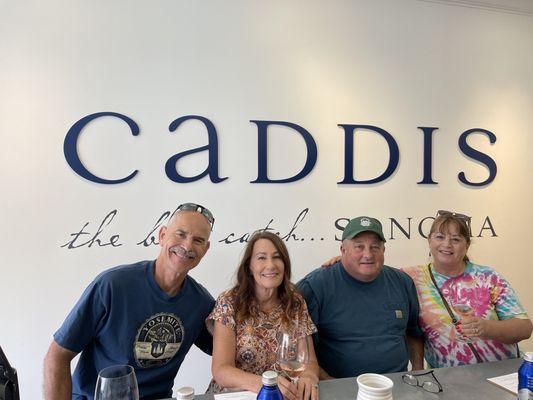 Us wine tasting at Caddis wines.