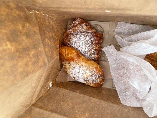 Almond and chocolate croissants, filled with good quality marzipan and chocolate