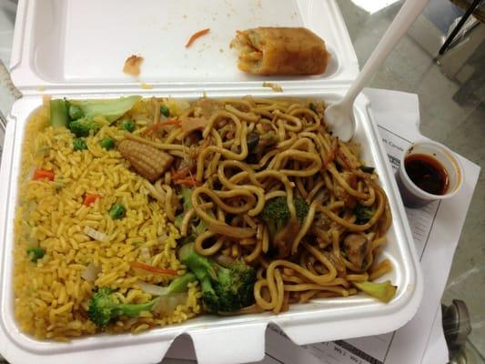 Veg lo mein lunch special with veg fried rice and spring roll