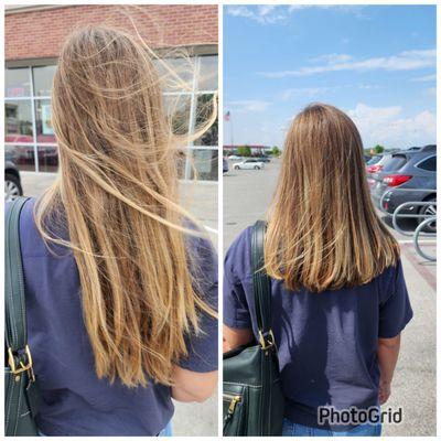 Before and after of the haircut