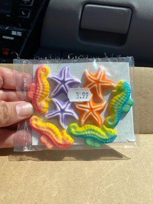 Sea horse, and star fish sugar decorations