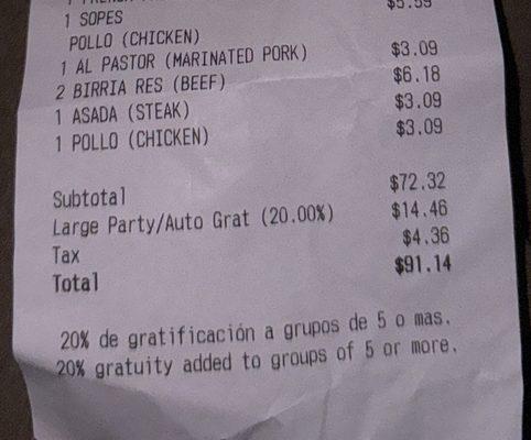 Deceptive Gratuity Policy and Poor Customer Service