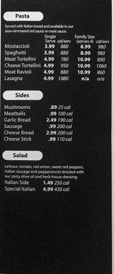 Pizzeria menu