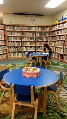 Very small hidden library. Seems like a nice library for kids. But a little on the noisier side