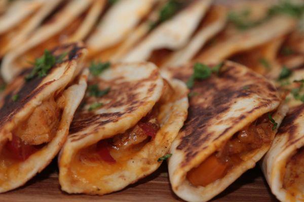 Mini Chicken Fajita Quesadillas w/ Pico de Gallo & Cilantro Cream