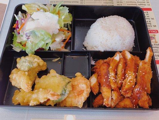 sesame chicken & tempura bento box