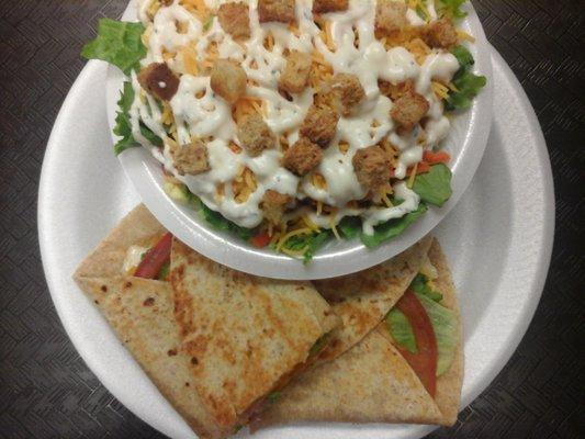 Grilled Chicken salad wrap with side salad