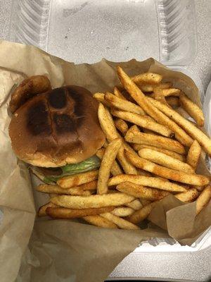 Brioche bun and Cajun fries