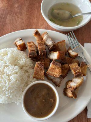 Fried pork belly rice and beef broth