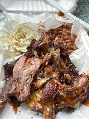 Bbq beef with beans and potato salad at a Great price (this was a sandwich, but I asked for it without bread)