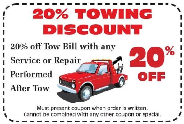 New Milford Towing, 20% Towing Discount Show this when order is written