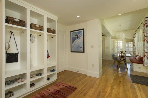 Built in storage in Needham mudroom