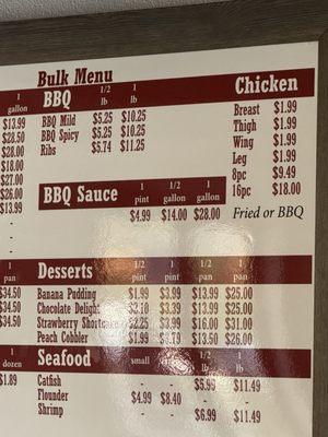 Takeout menu bbq section