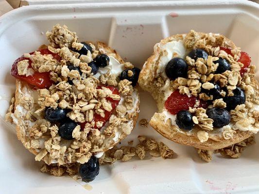 Granola berry croissant with honey and berries