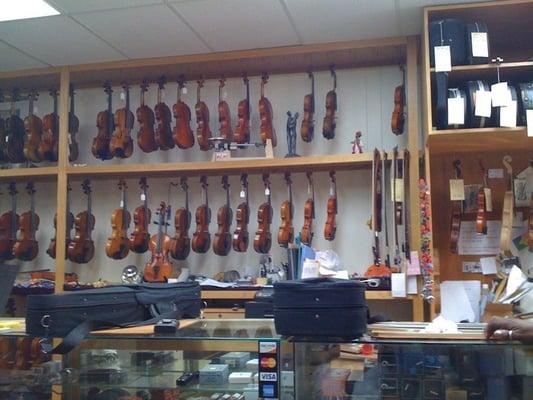 Some of the violins inside the shop