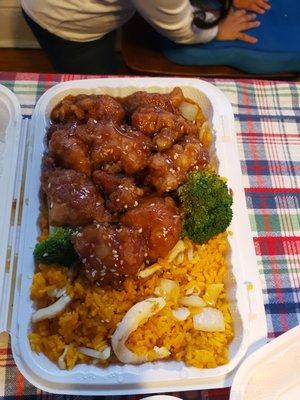 Sesame chicken with chicken fried rice