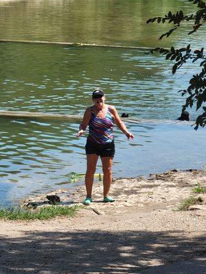 My wife is enjoying the Blue Hole Park.