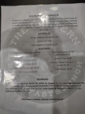 Back of Breakfast Menu