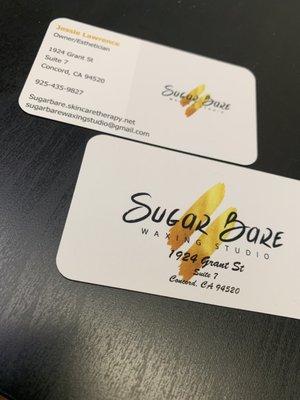 Sugar Bare waxing studio business cards