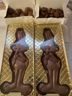 Milk Chocolate Easter Bunnies, Milk Chocolate Coconut Clusters, Milk Chocolate Almonds