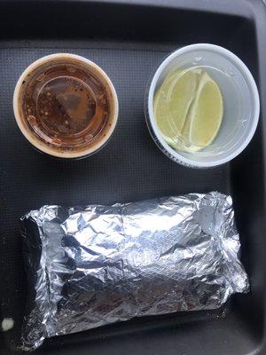 Three tacos to-go limes and mild salsa