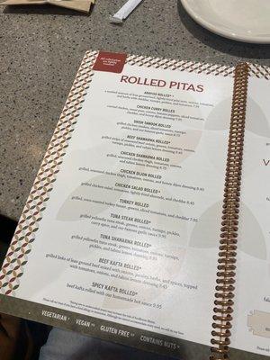 22 April 2023 -- Partial menu at Aladdin's