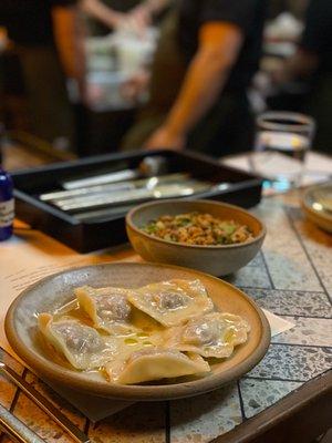 Boiled dumplings & rice congee