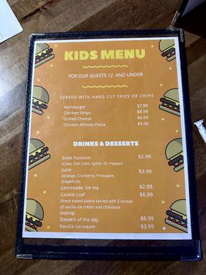 Bleacher's kids menu 12/6/23