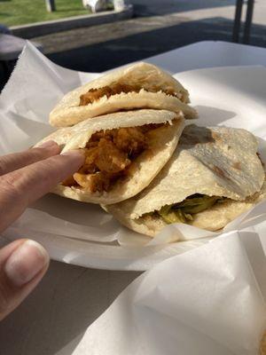 Red chili chicharron and nopales Gordita