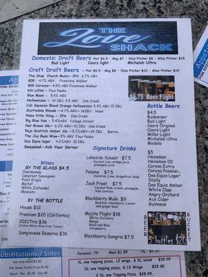 Bar menu