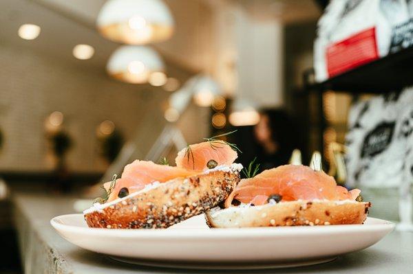 Smoked Salmon Bagel
Cream Cheese, Dill, Capers,Pickled Red Onion & Smoked Salmon Lox on Starship's Everything Bagel