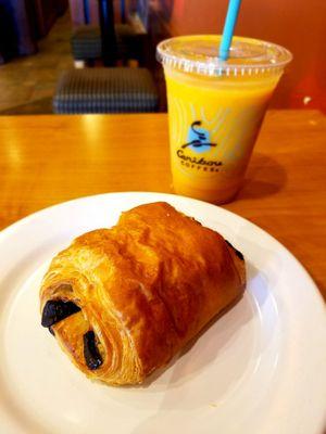 Chocolate croissant and mango orange key lime smoothie