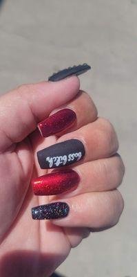 Black and red nails #chrome matte