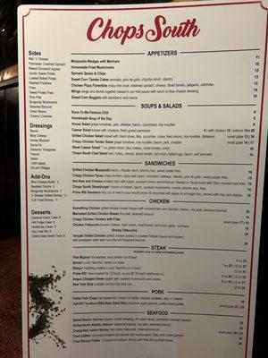 Chop South -Regular Menu